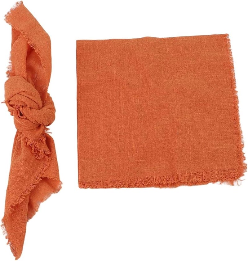 مجموعة مناديل العشاء القطنية البرتقالية من 6 قطع مع شراشف هامشية قابلة لإعادة الاستخدام لحفلات الزفاف والولائم - Image 3